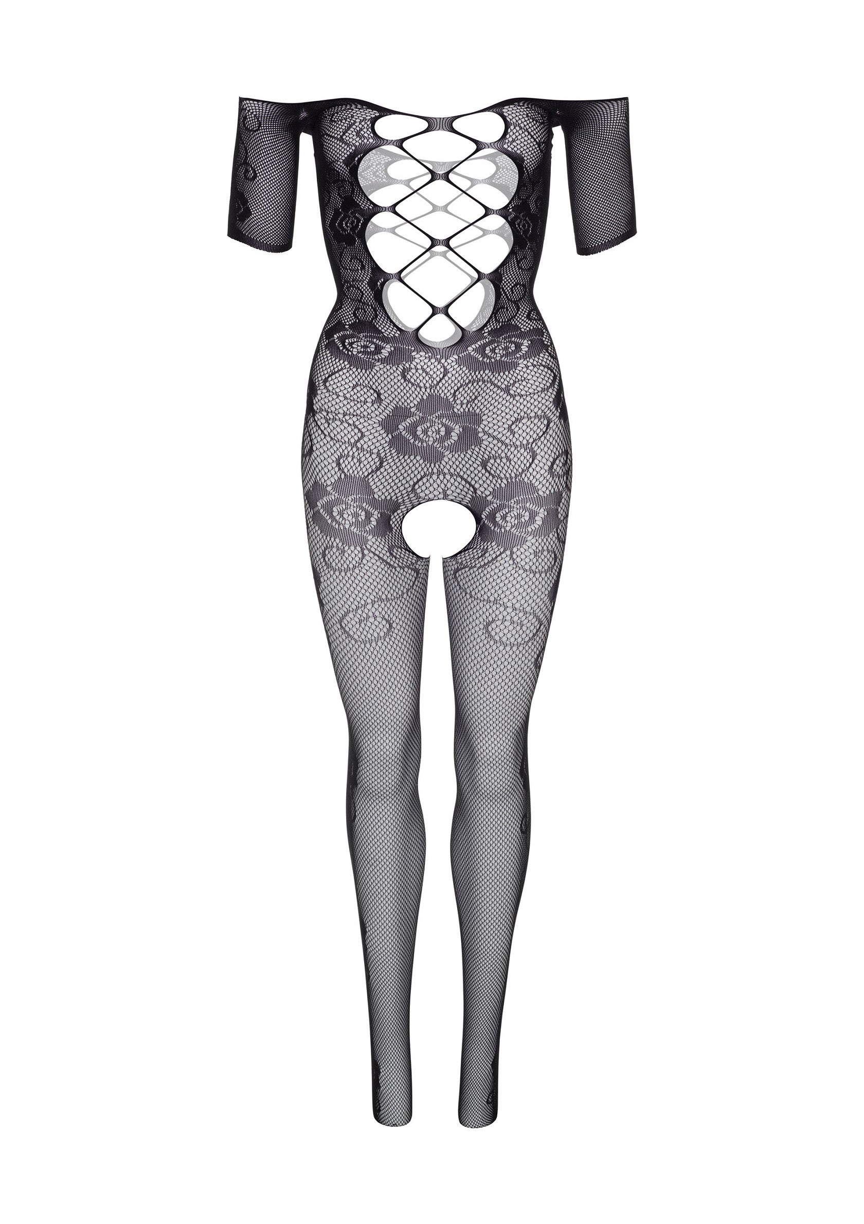 Black off-the-shoulder bodystocking