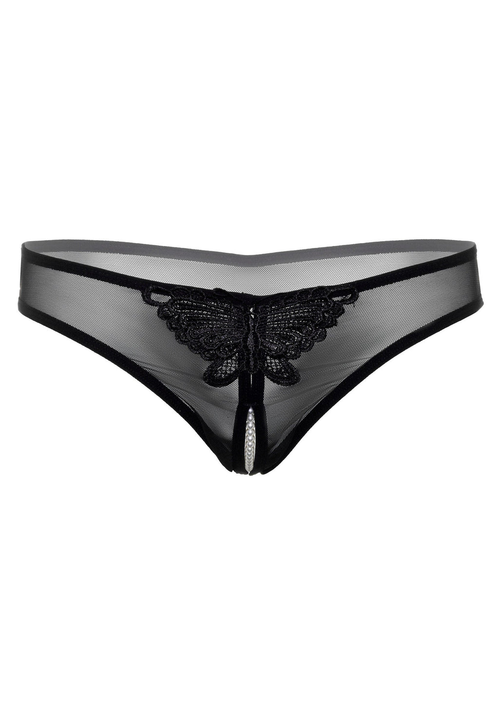 Thong Indra open crotch with black beads
