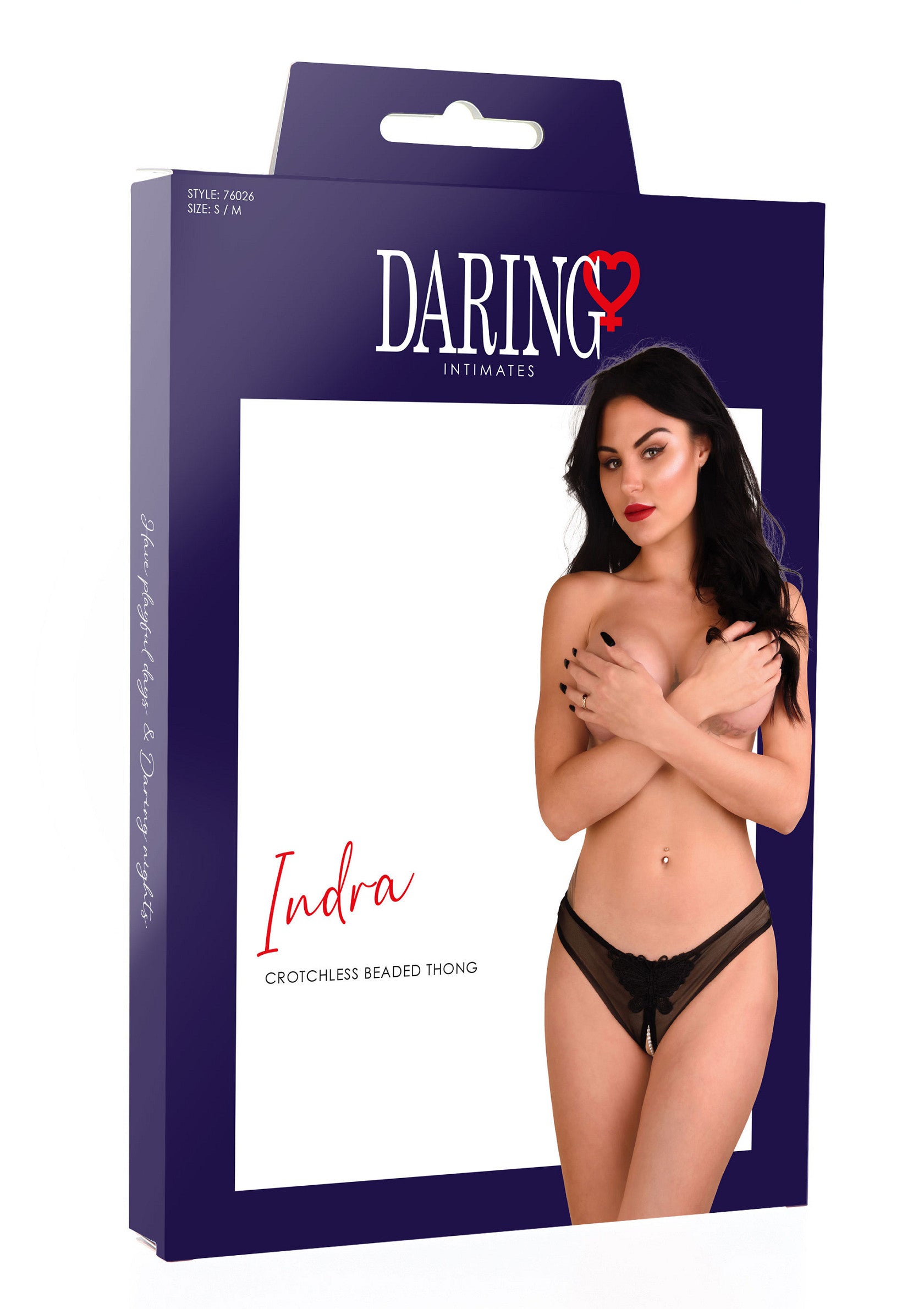 Thong Indra open crotch with black beads