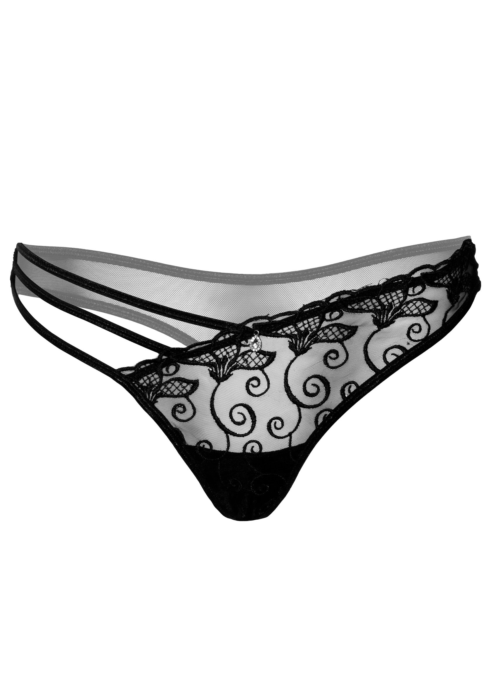 Very sexy black embroidered thong