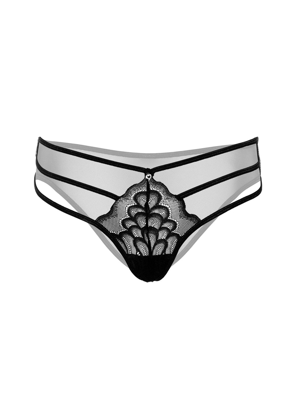 Lace thong with black straps