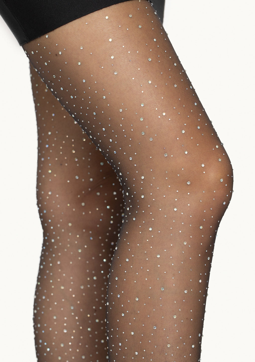 Sheer elastane tights with black rhinestones