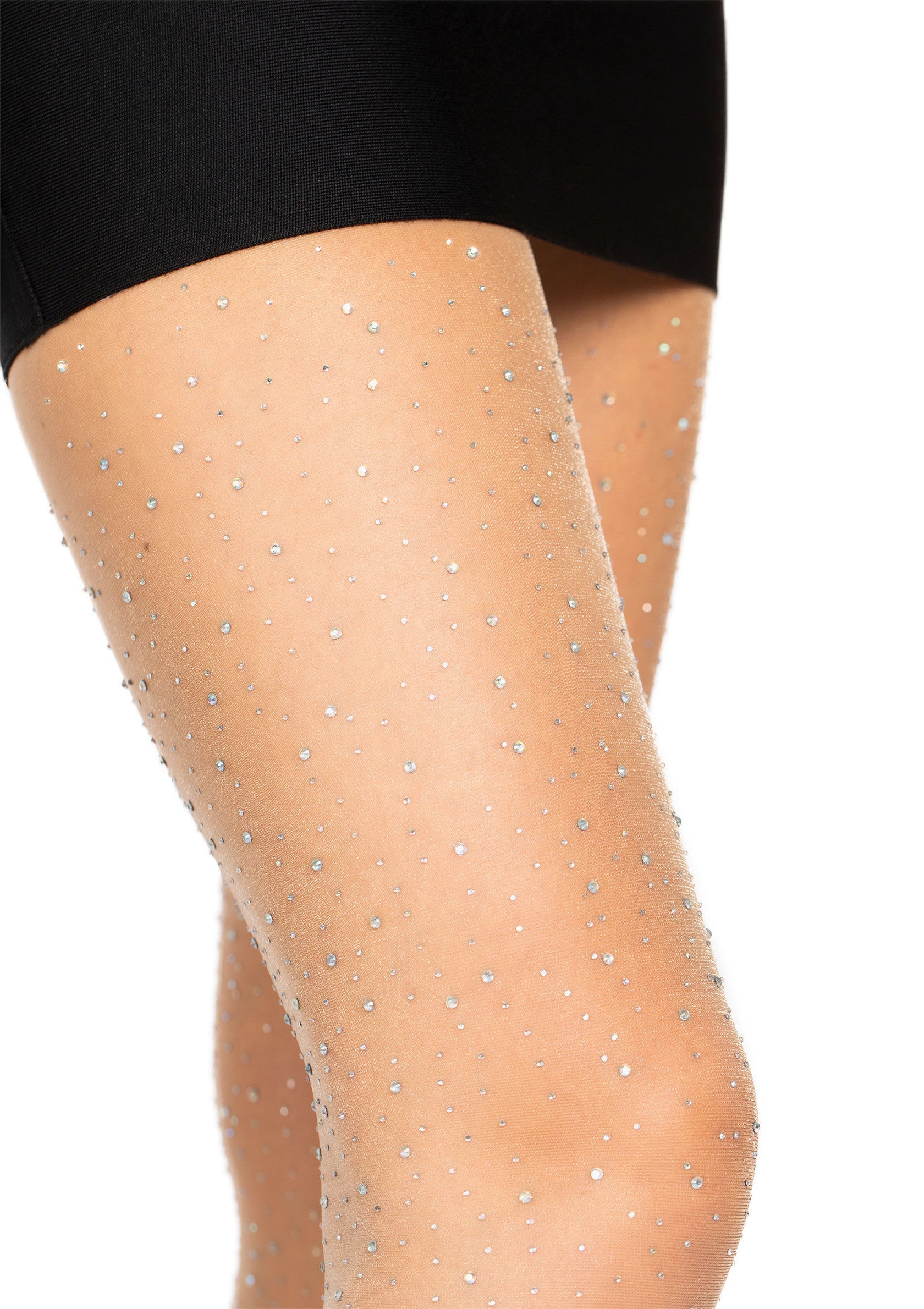 Sheer elastane tights with nude-colored rhinestones