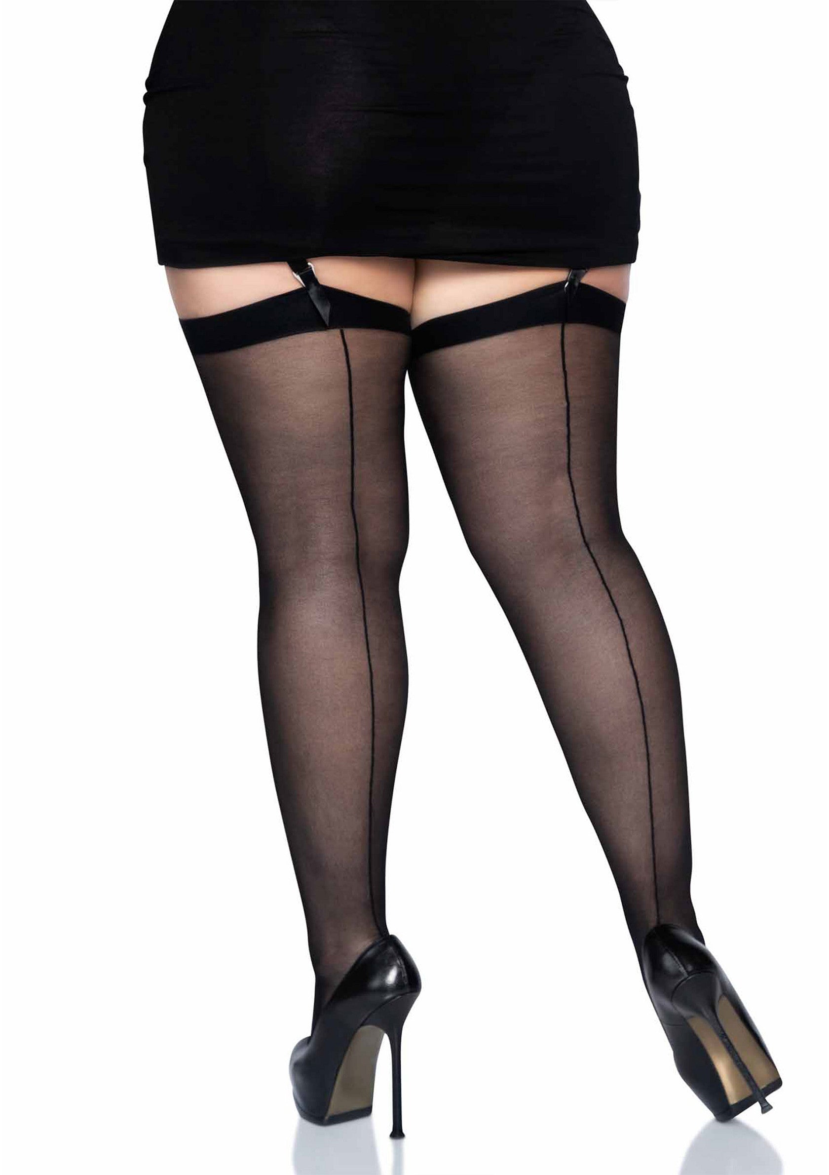 Sheer black stockings with back seam