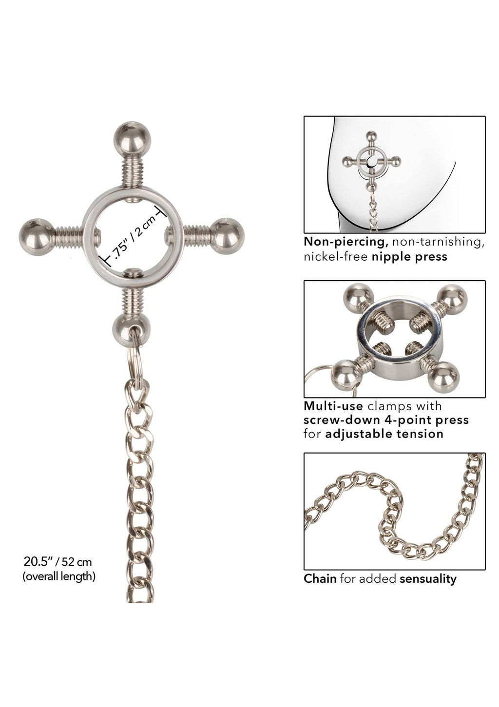 Silver nipple 4-point press with chain