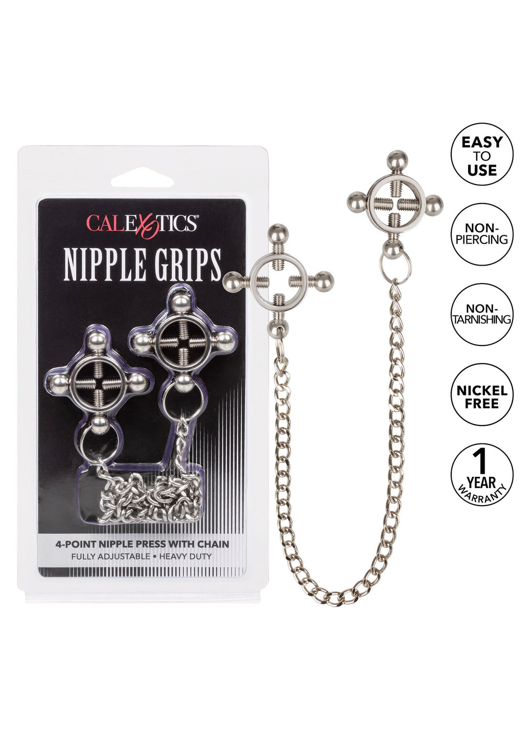 Silver nipple 4-point press with chain