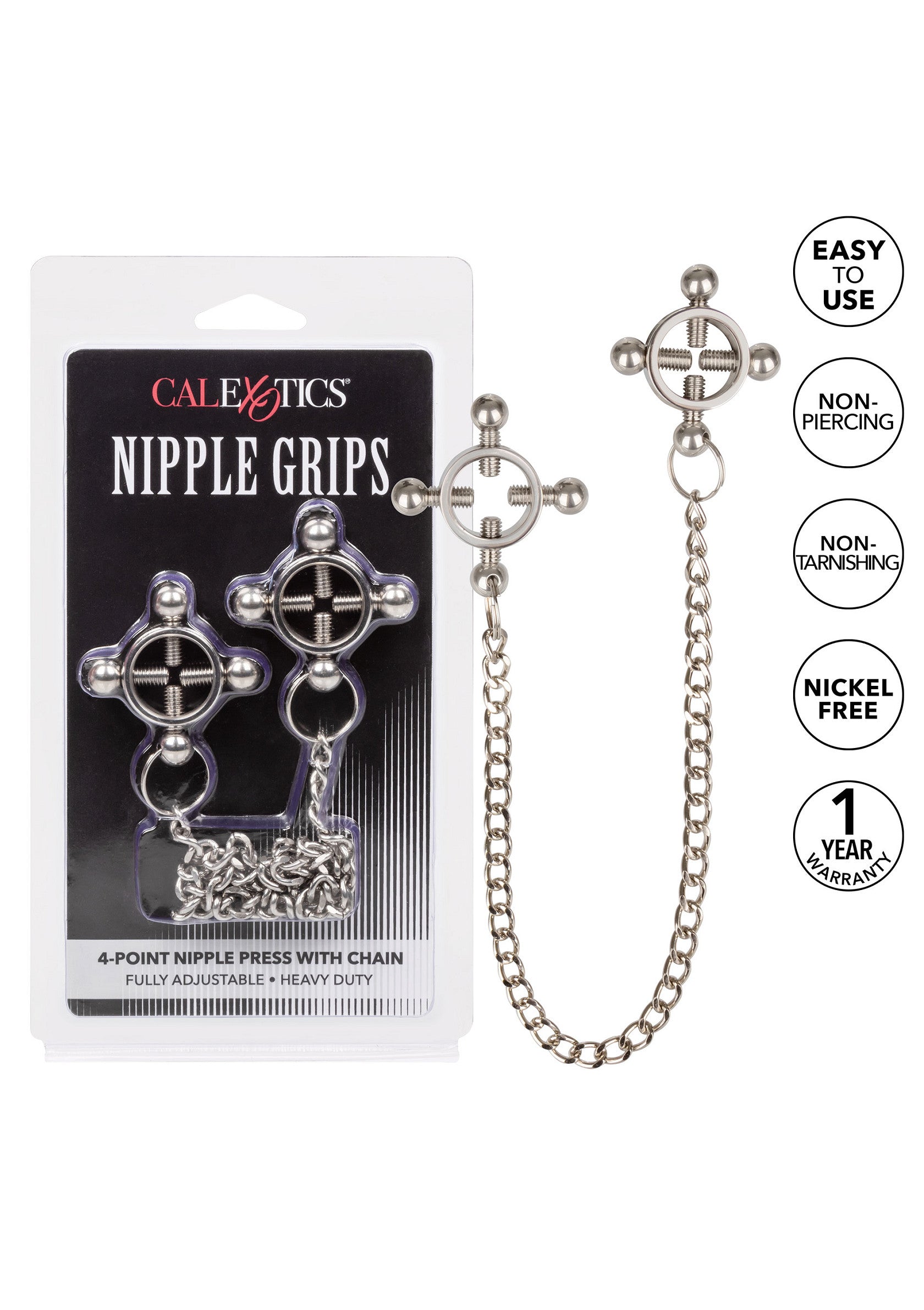Silver nipple 4-point press with chain