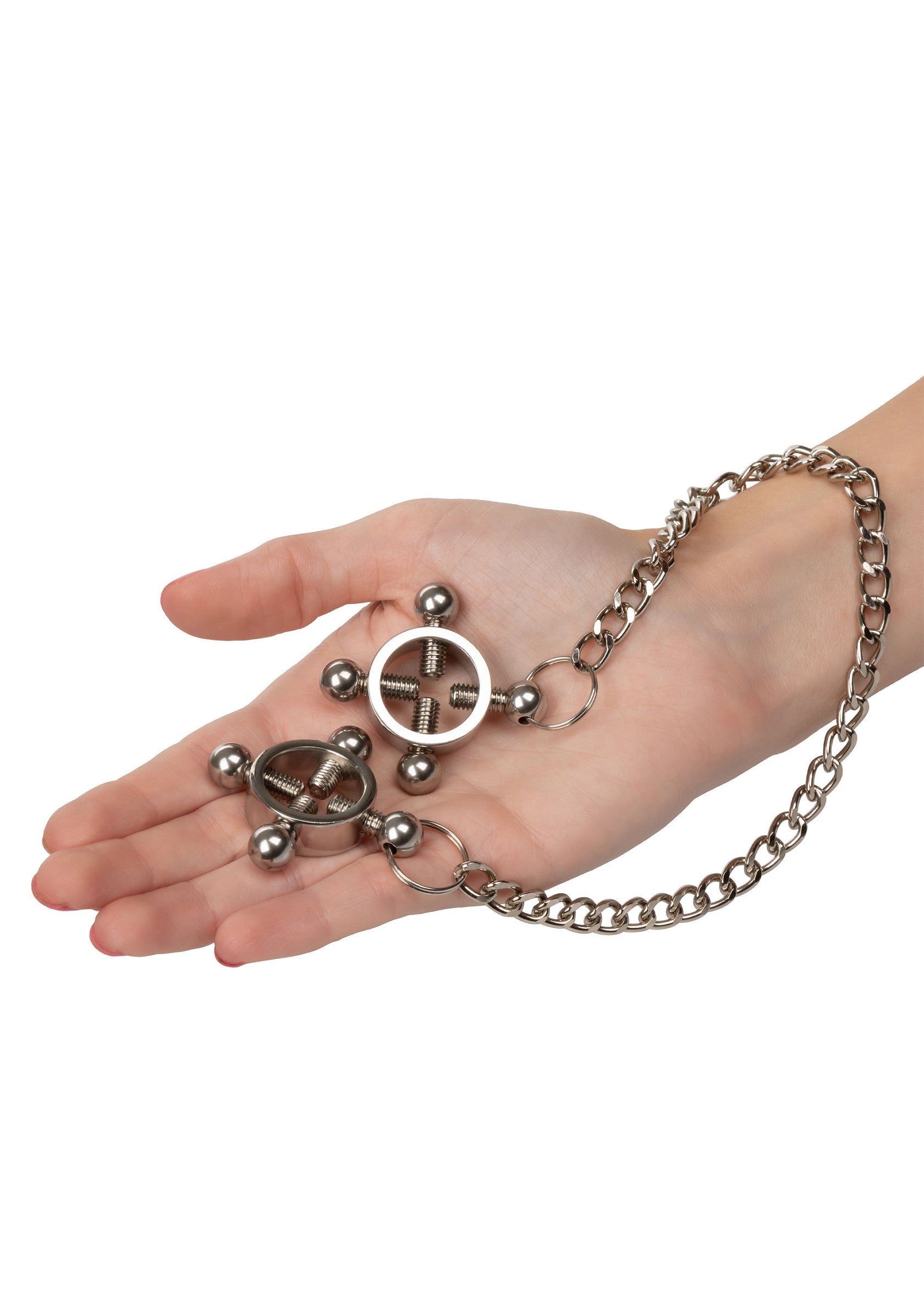Silver nipple 4-point press with chain