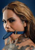 Bavaglio a sfera in silicone blu per pene