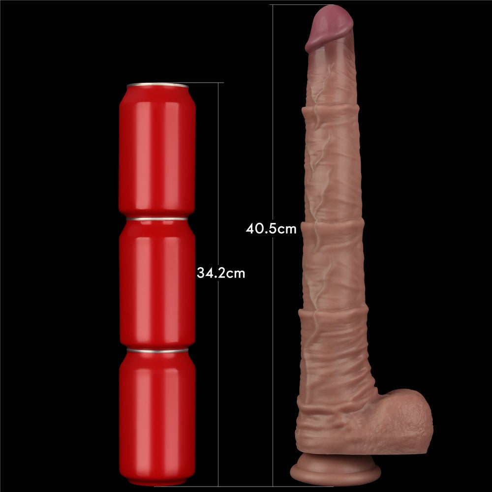 Dildo pieghevole a doppio strato in silicone da 16" XXL (color carne)