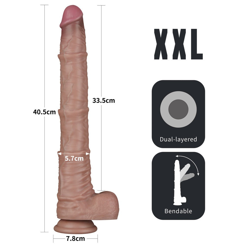 Dildo pieghevole a doppio strato in silicone da 16" XXL (color carne)