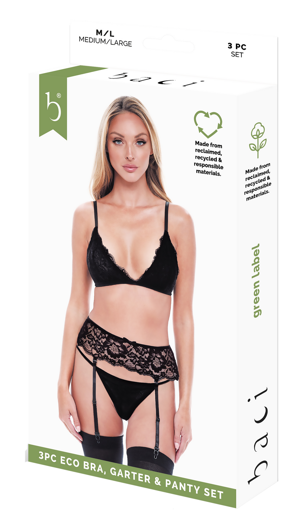 3 PIECES BRA, DUNGAREES AND ECO BRIEFS COMPLETE BLACK