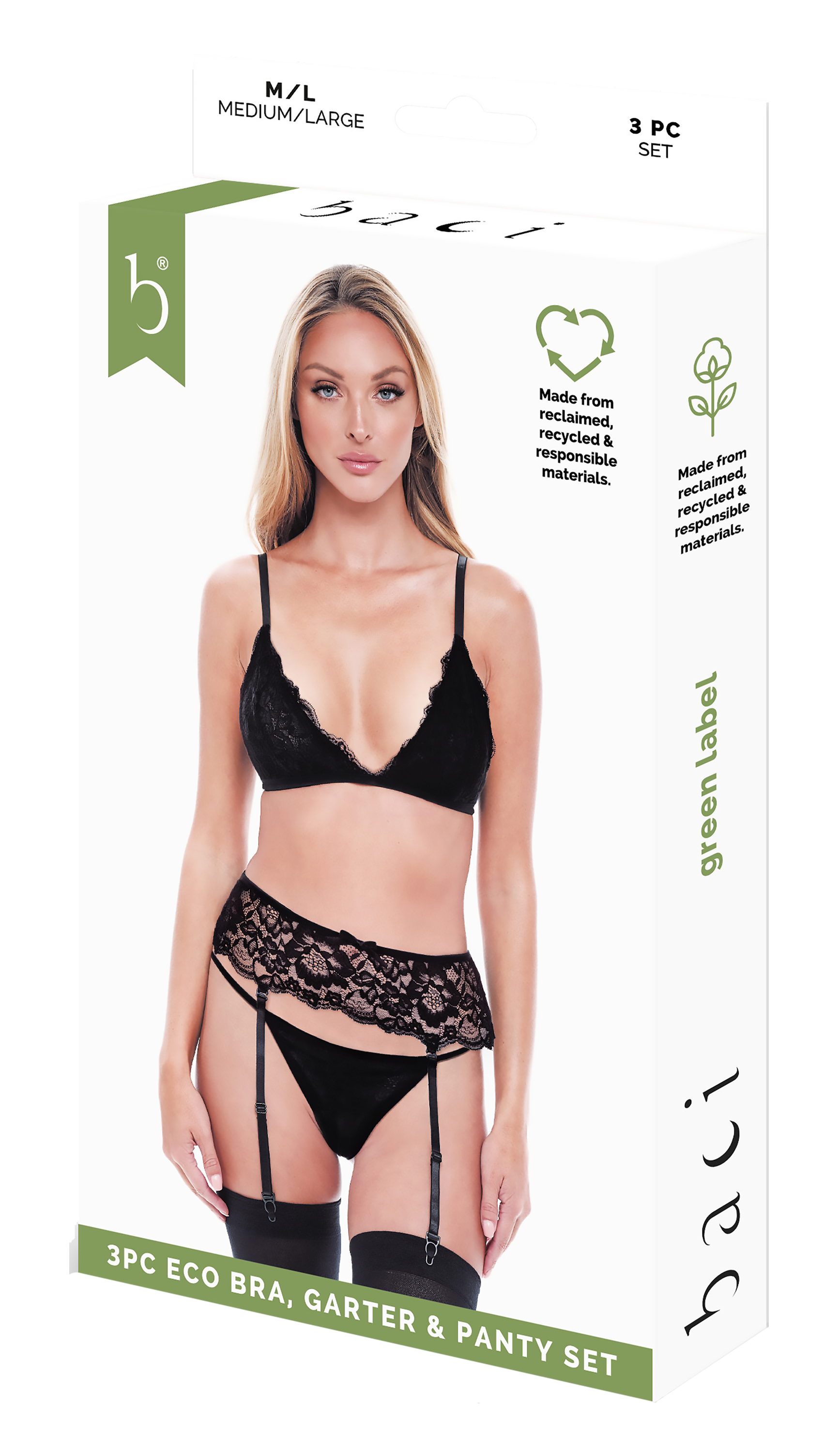 3 PIECES BRA, DUNGAREES AND ECO BRIEFS COMPLETE BLACK