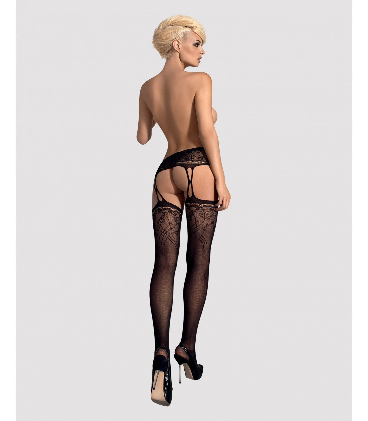 STOCKINGS WITH GARTER S206 BLACK S/M/L