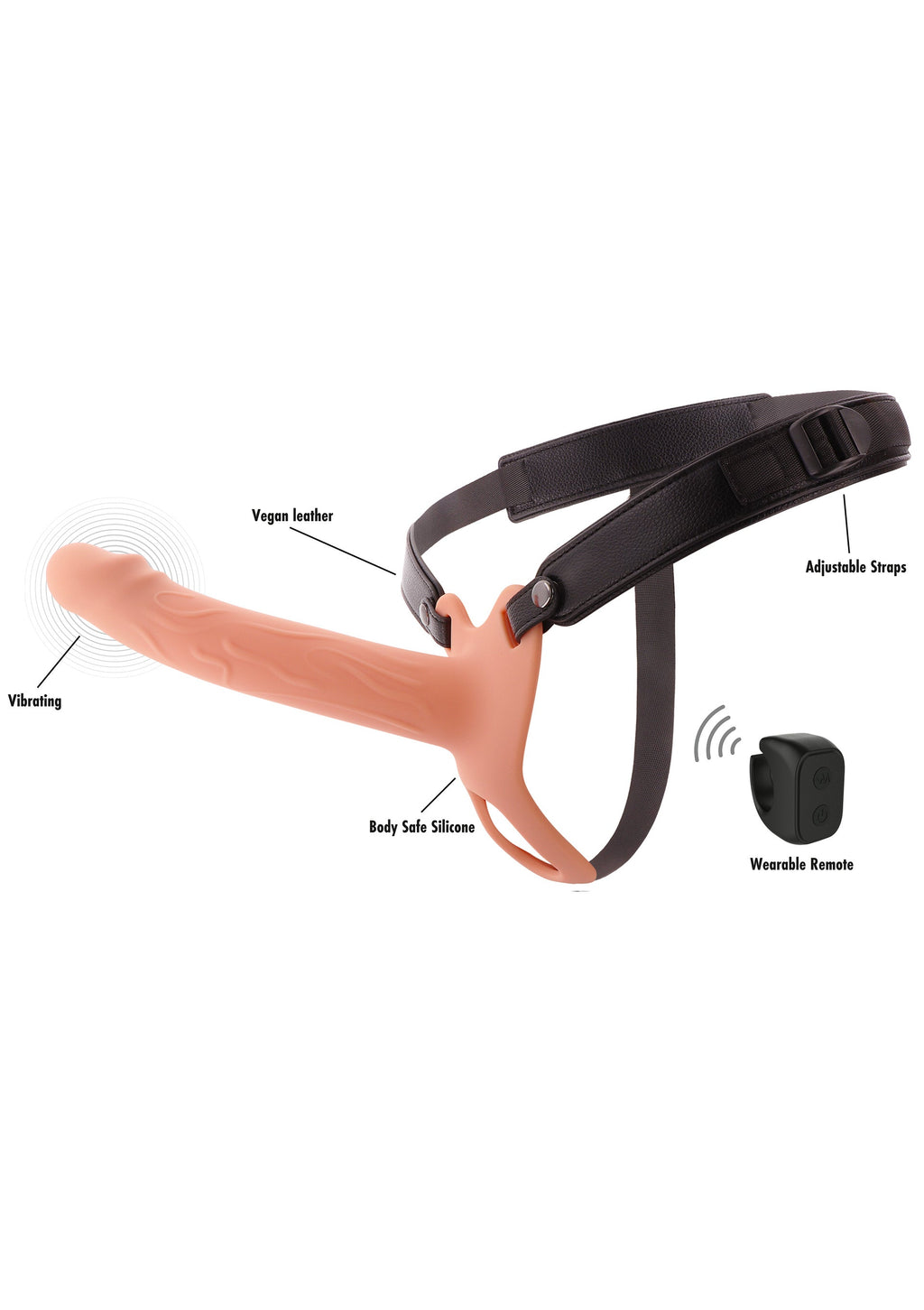 Silicone hollow penis-shaped vibrating strapon, 20 cm, flesh