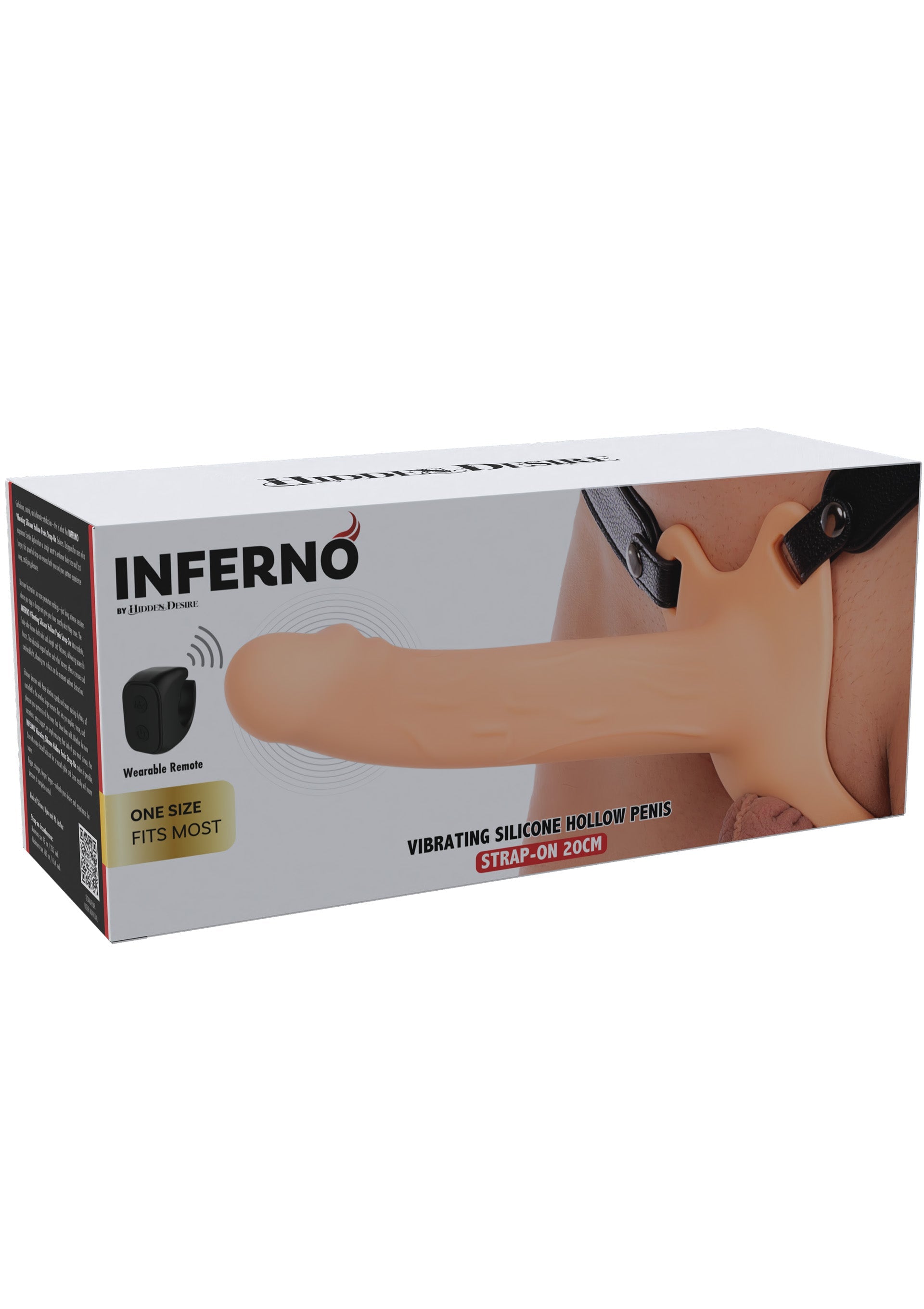 Silicone hollow penis-shaped vibrating strapon, 20 cm, flesh
