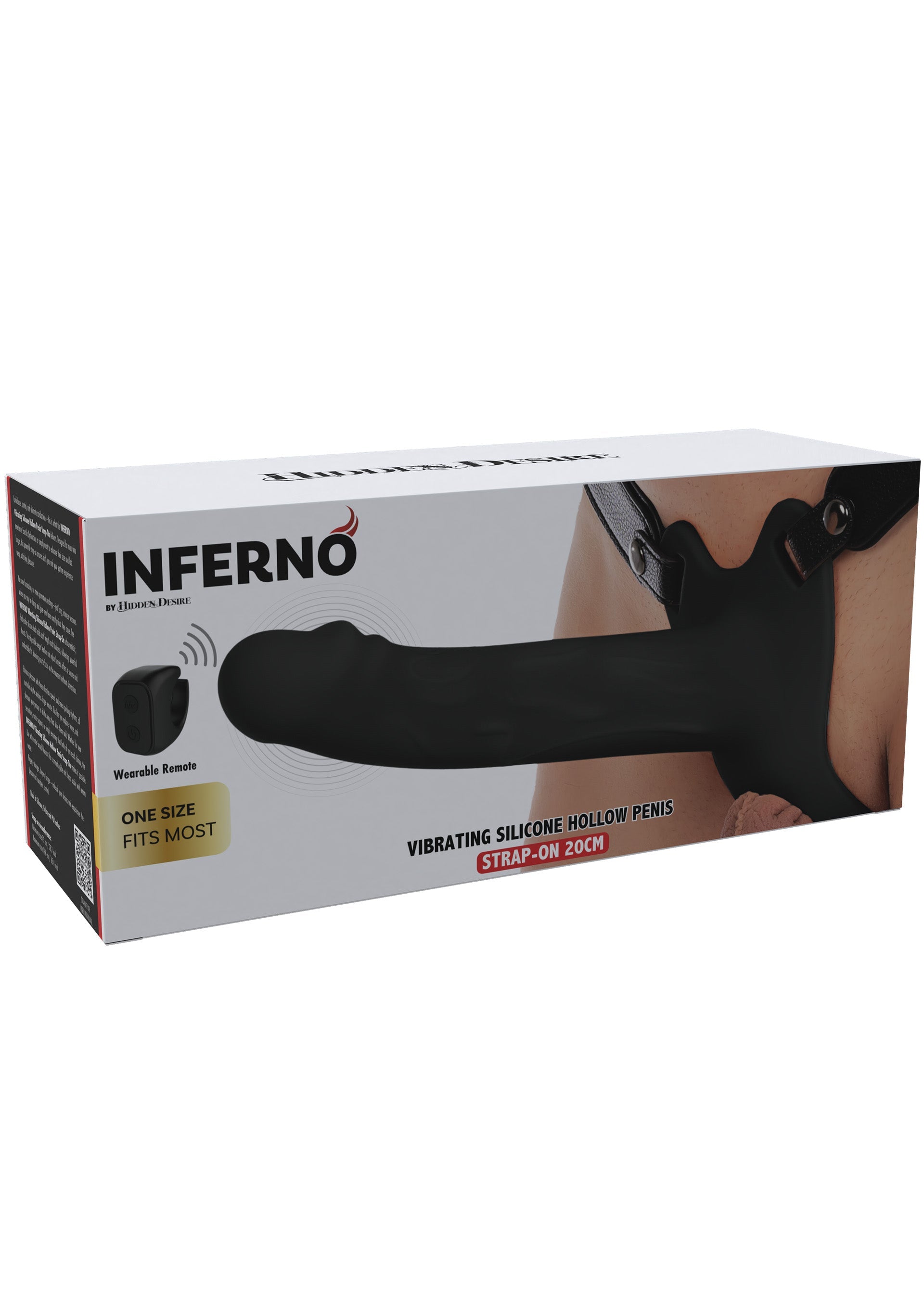 Silicone hollow penis-shaped vibrating strapon, 20 cm, black