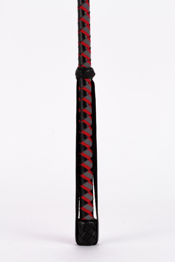 Leather walking stick with neon strip and red nubuck leather top