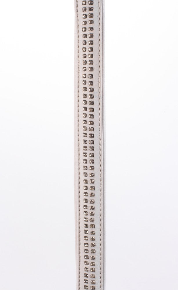 Handle in lambskin with 2 rows of small rhinestones and white metal chain