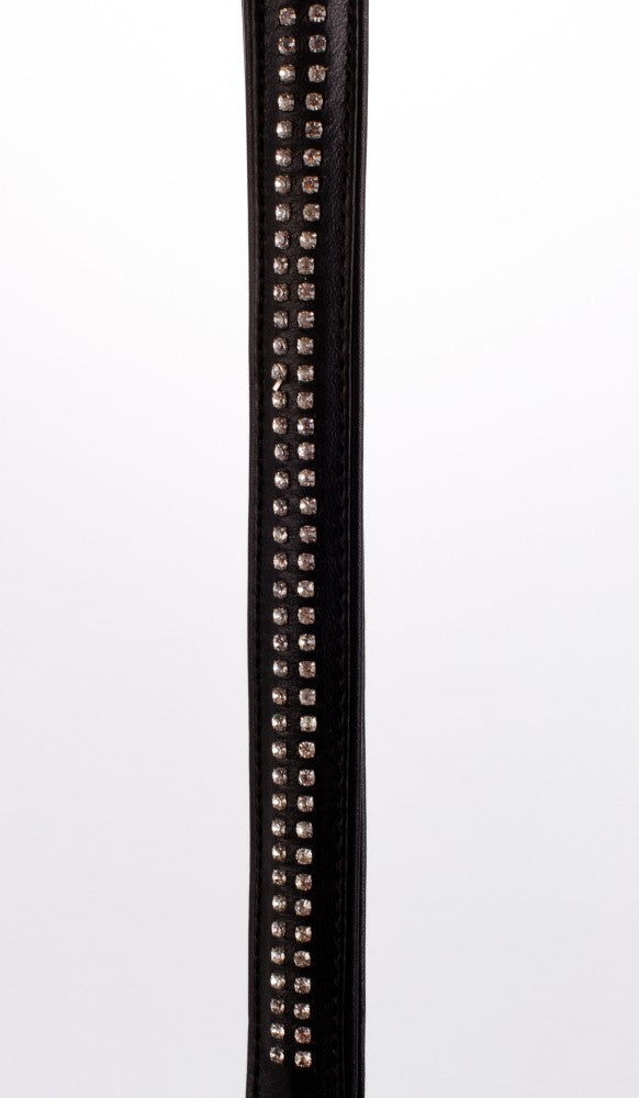 Lambskin handle with 2 rows of small rhinestones and black metal chain