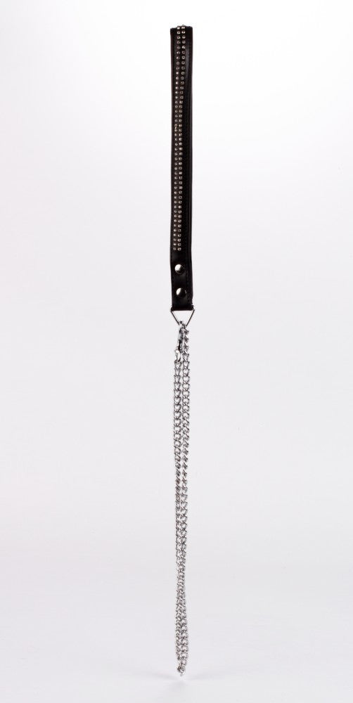 Lambskin handle with 2 rows of small rhinestones and black metal chain