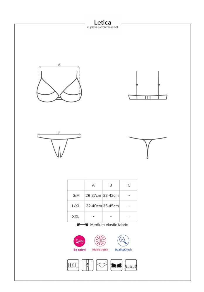 Letica Set 2 Pezzi Senza Coppe Nero S/M