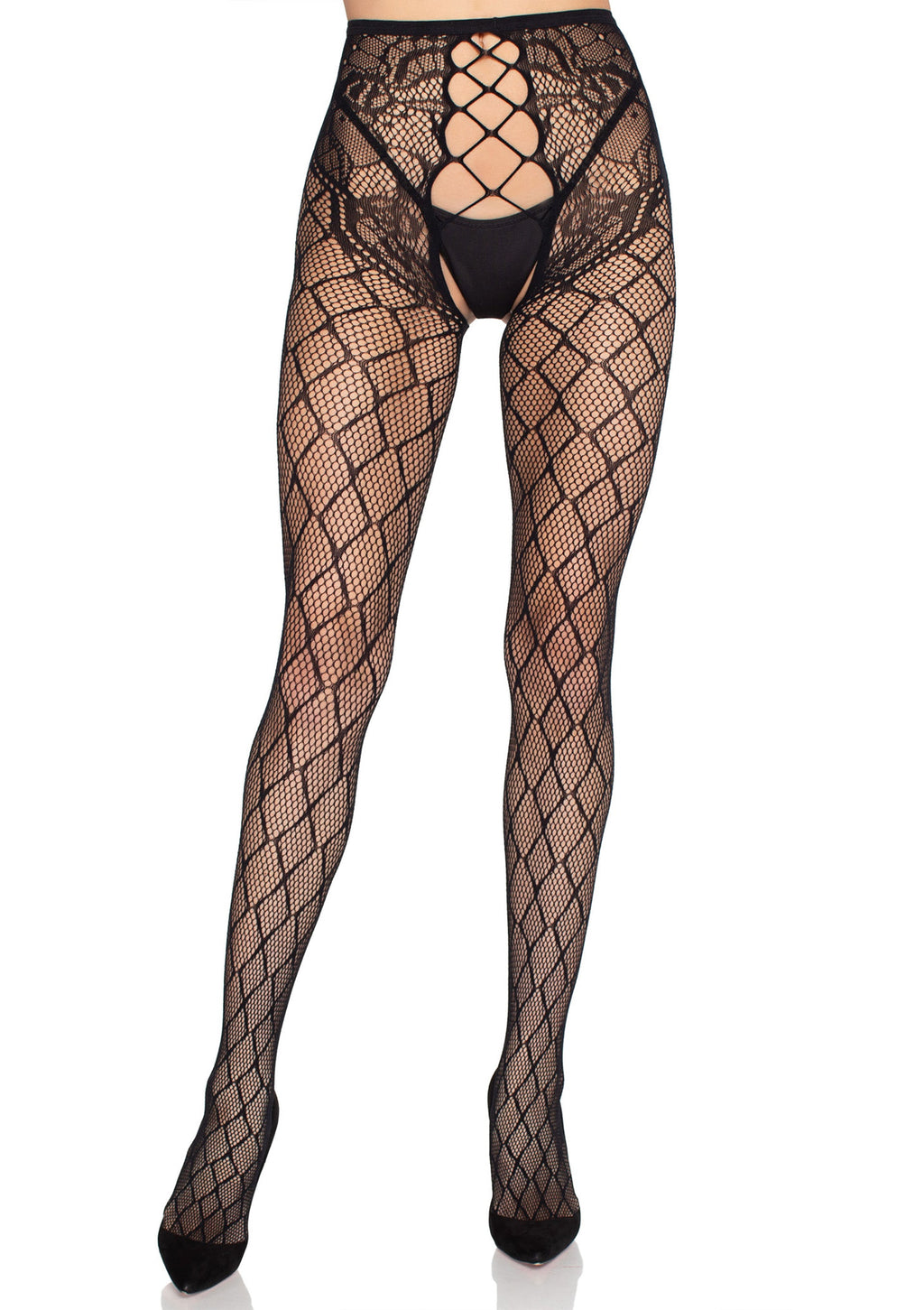 Black crotchless fishnet tights