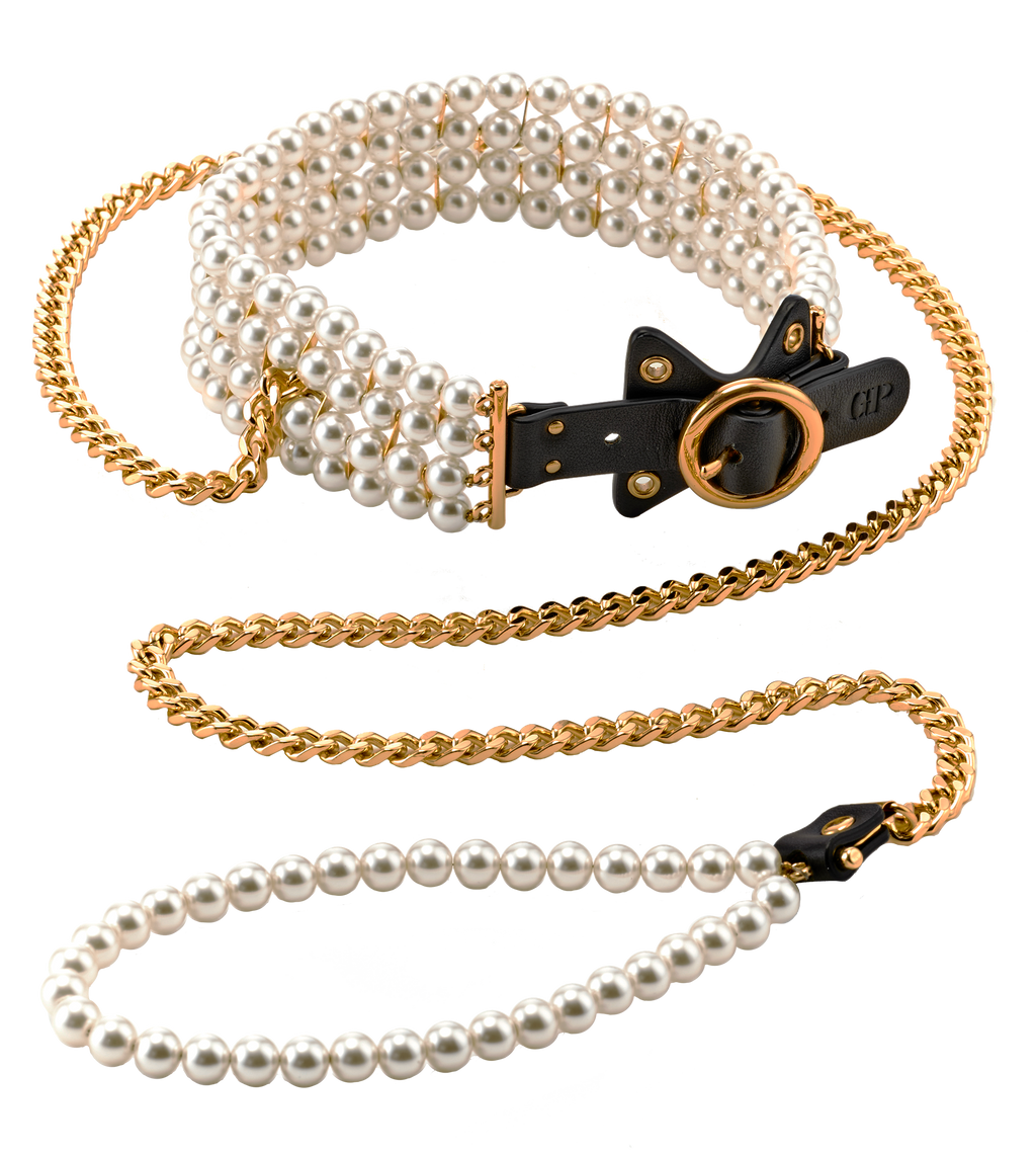 GUILTY PLEASURE GLOW-IN-THE-DARK PEARL LEASH AND COLLAR