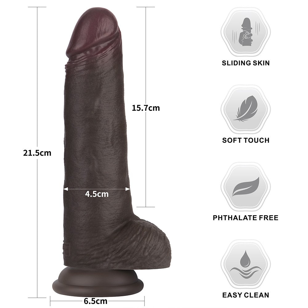 8.5" Sliding Skin Pro II Dual Layer Silicone Dildo (Black)