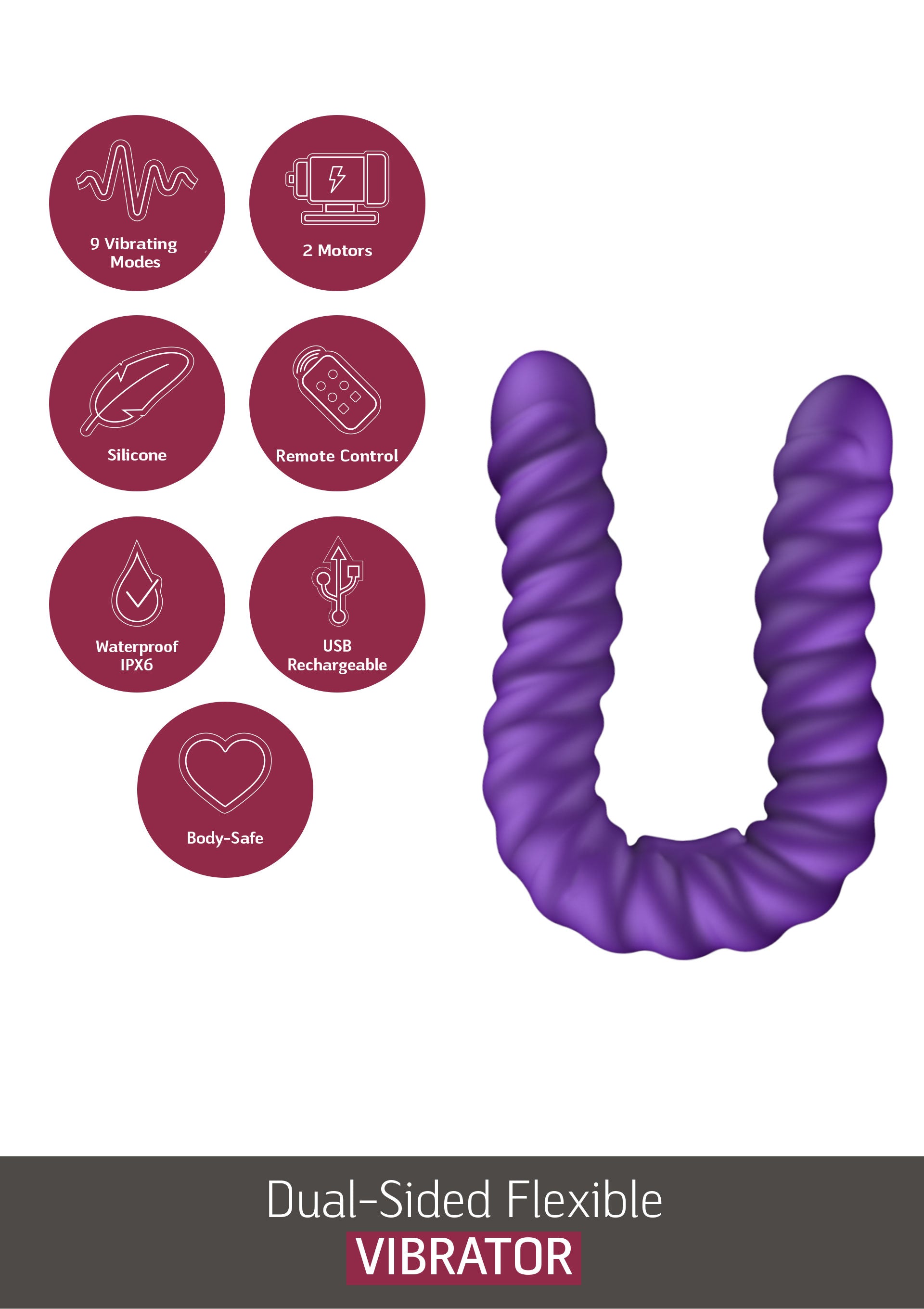 Vibratore flessibile viola a doppia faccia