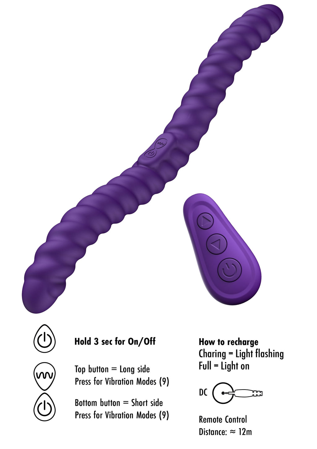 Vibratore flessibile viola a doppia faccia
