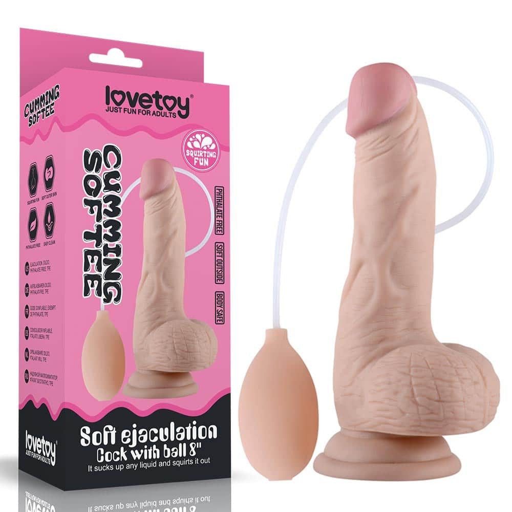 8" soft penis with ejaculation and fleshy testicles