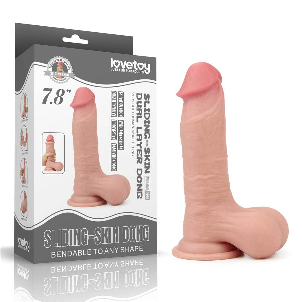 Dildo a doppio strato da 7,8'' con pelle scorrevole - Testicolo intero